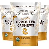 Lark Ellen Farm Organic Raw Sprouted Cashews, Unsalted, 10 oz (3-Pack) | Air-Dried and Sprouted for Better Digestion, Certified USDA Organic, Non-GMO, Gluten-Free, Vegan, and Paleo-Friendly Snack.