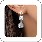 Yheakne Vintage Crystal Dangle Earrings Silver Rhinestone Square Earrings Long Rhinestone Drop Earrings Wedding Chandelier Earrings Jewelry for Women