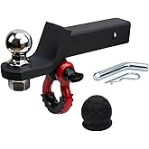 REDTEE Trailer Hitch Ball Mount with Tow Shackle, 2-Inch Drop, Fits 2-Inch Receiver, 6000 lbs Capacity, Multifunctional Tow Kit Includes Pin & Clip, Matt Black Powder Coat