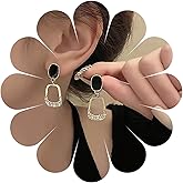 Andelaisi Boho Crystal Square Dangle Earrings Black Enamel Stud Earrings Vintage Geometric Square Drop Earrings Personalized CZ Square Earrings Jewelry for Women