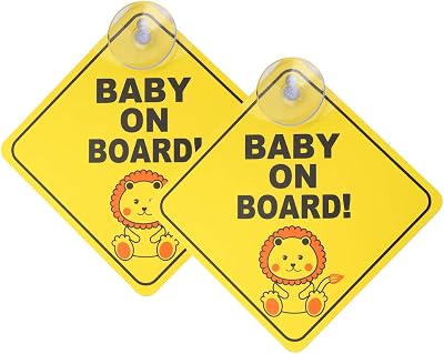kuou 2 Pcs Baby on Board Car Sticker Sign with Suction Cups Yellow