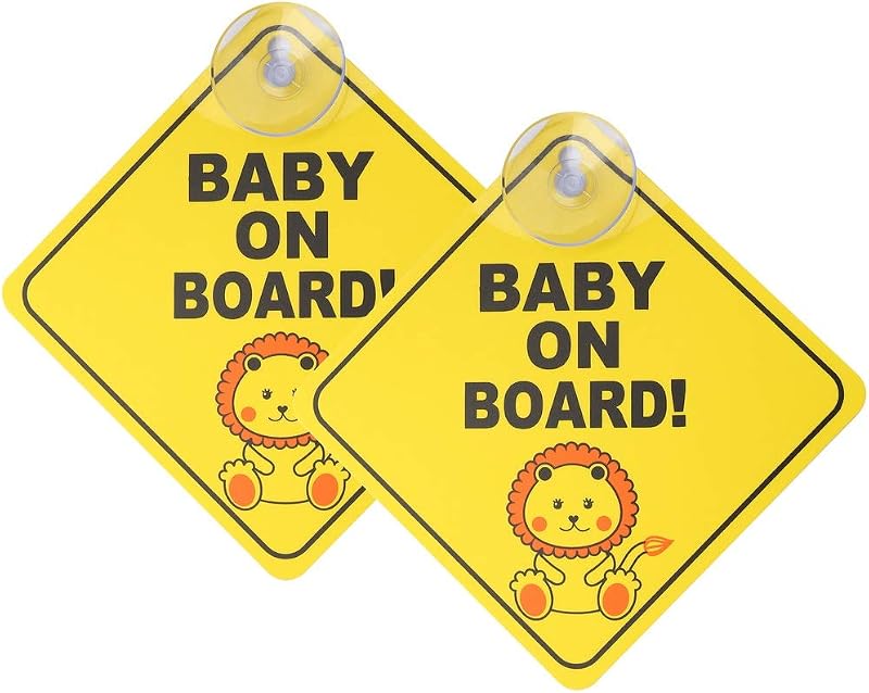 kuou 2 Pcs Baby on Board Car Sticker Sign with Suction Cups Yellow