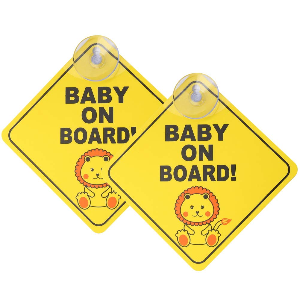 kuou 2 pcs Baby on Board Car Warning, Baby on Board Sticker Sign for Car Warning with Suction Cups, Bright Yellow to See, Stick Firmly & Leaves No Residue