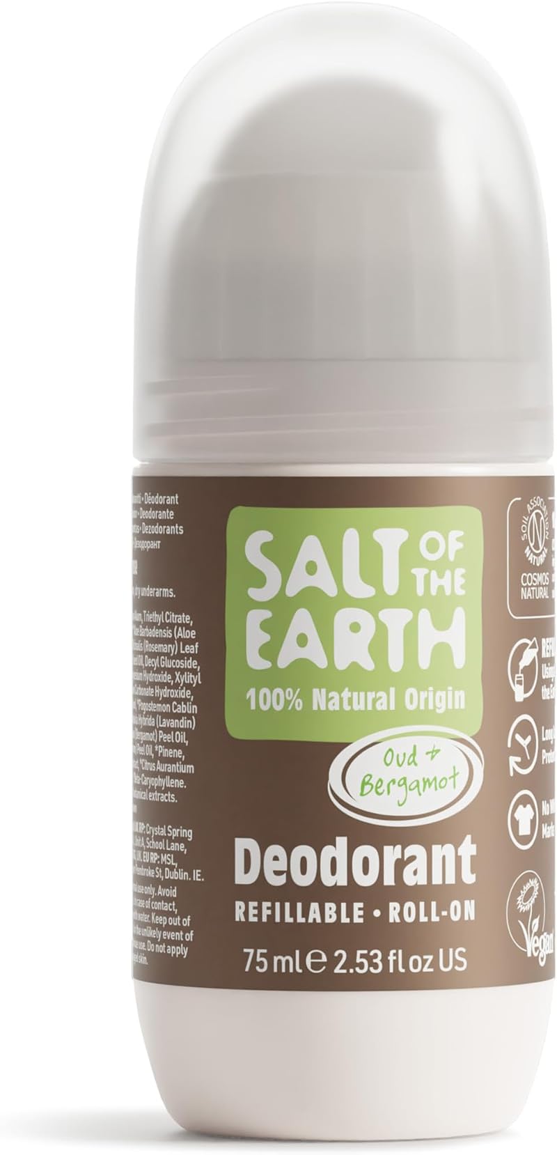 Salt Of The Earth Natural Refillable Roll On Deodorant Oud & Bergamot 75ml UK