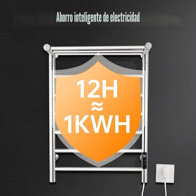 Toallero Eléctrico con Temporizador,Toallero Eléctrico de Pared Inteligente a Temperatura Ajustable,145W,Acero Inoxidable,680 x 500 mm,Plata — foto 5 de 6