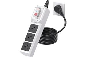 GFCI Power Strip with 10ft Heavy Duty Extension Cord, 3 Outlet (1875W/15A) with 30mA RCD Circuit Breaker for Home, Factory Wo
