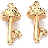 KitBeads 10pcs 18k Real Gold Plated 3D Mushroom Charms - Brass Food Vegetable for Jewelry Making Necklace - Easter Bulk