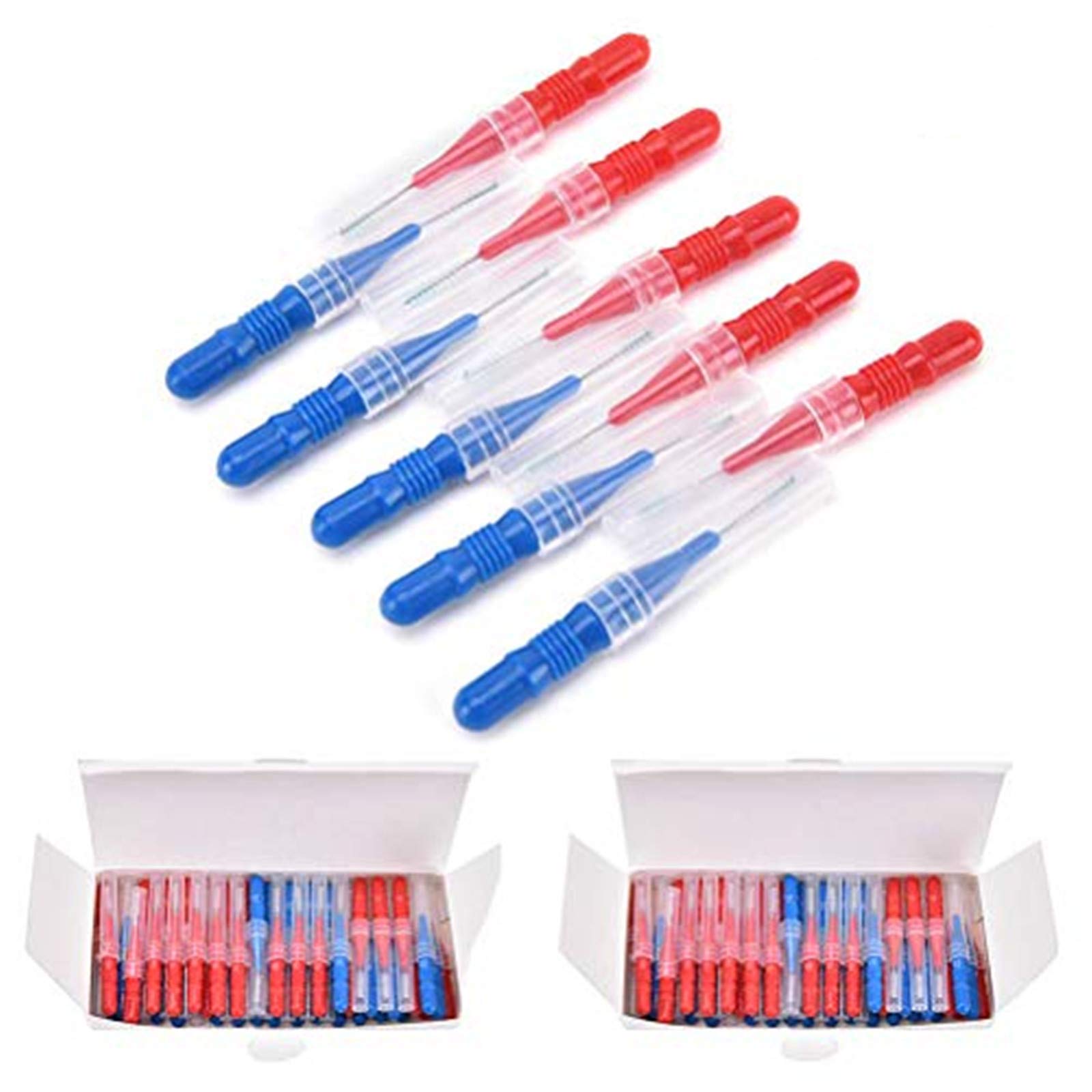 DMZK Interdental Toothpick Interdental Brushes Set of 50 Red and Blue
