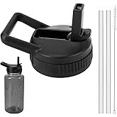 Straw Lid Compatible with Nalgene Water Bottles 32 OZ, BPA-Free Straws Lid with Handle for Nalgene Wide Mouth, Replacement Bottle Cap Accessories with 2 Straws and 1 Straw Brush