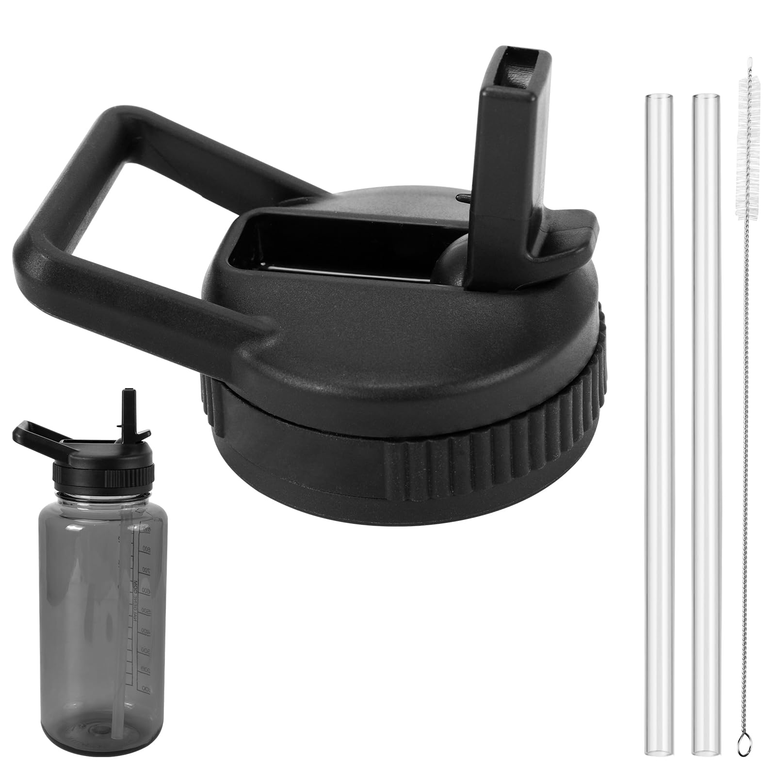 Photo 1 of Straw Lid Compatible with Nalgene Water Bottles 32 OZ, BPA-Free Straws Lid with Handle for Nalgene Wide Mouth, Replacement Bottle Cap Accessories with 2 Straws and 1 Straw Brush