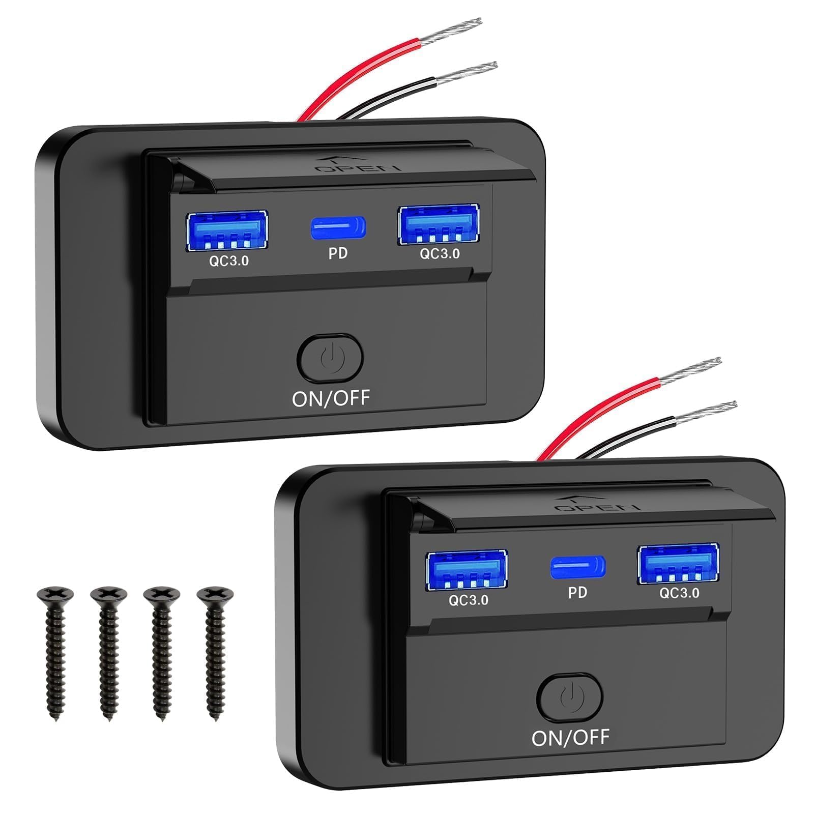 Linkstyle 2PCS RV USB Outlet, Dual 18W QC3.0 USB A & 30W PD3.0 Port Fast Charge with On/Off Switch for 12V/24V Car Boat Marine