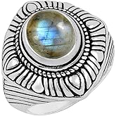 Natural Gemstone 925 Silver Plated Oval Shape Vintage Rings for Women - Handmade Birthstone Statement Ring Jewelry Perfect for Anniversaries Wedding Christmas - Gifts for Her