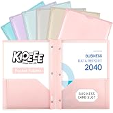 KIOEEE Folders with Clear Front Pockets and 3 Prongs,Heavy Duty Plastic Pocket Folders with Business Card Slot,Fit Letter Size Paper,Assorted Color for Home,School and Office (6 Pack)
