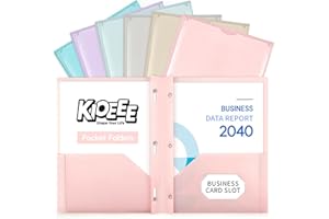 KIOEEE Folders with Pockets and Prongs,Heavy Duty Plastic Pocket Folders with 3 Prongs and Business Card Slot,Fit Letter Size