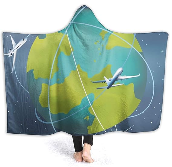 Blanket Hoodie Earth with Airplanes Around Hooded