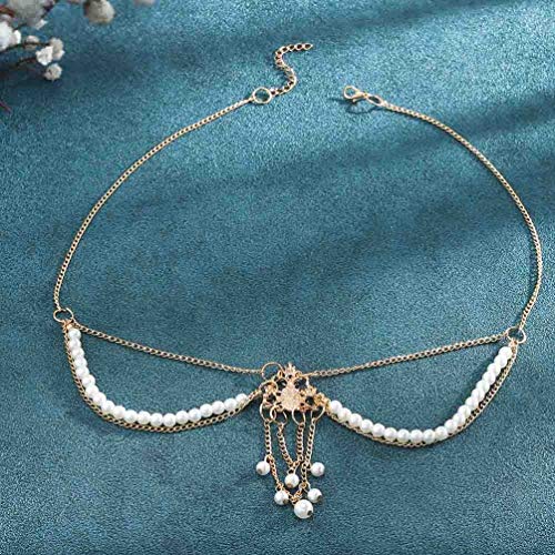 Tgirls Boho Hair Chain Jewelry Gold Pearl Pendant Festival Headband Beads Chain Egyptian Headdress for Women