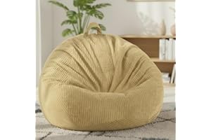 ZHENLIVES Stuffed Animal Storage Bean Bag Chair Cover (No Filler), Large Toy Storage Organizer & Comfy Kids Sofa Chair for Playroom, Teens Adults Toddler,Corduroy (Khaki, Cover Only)