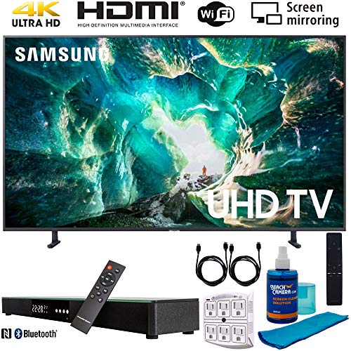 Samsung UN49RU8000 49″ RU8000 LED Smart 4K UHD TV (2019) w/Soundbar Bundle Includes, Deco Gear Home Theater Surround Sound 31″ Soundbar, Screen Cleaner, 2X HDMI Cable and 6-Outlet Surge Adapter