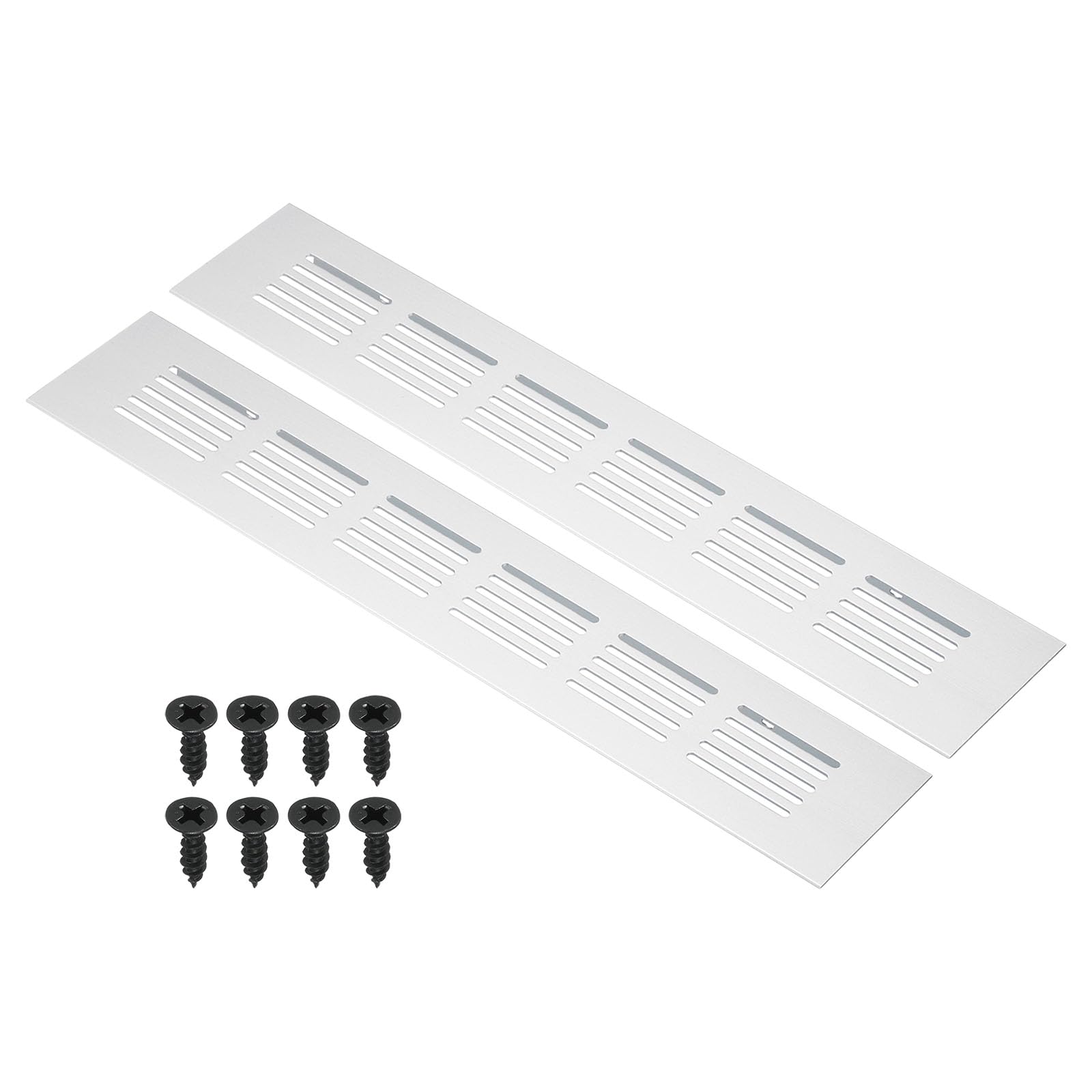 PATIKIL 10 x 2 Inch Door Air Vent Cover, 2pcs Aluminum Grille Ventilation Cover Louvered with Mounting Screws for Cabinet Wardrobe Door, Silver Tone