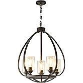 Xilicon Black Classic Foyer Chandelier 5 Light Farmhouse Pendant Lighting Chandelier Light Fixtures Ceiling Hanging with Squa