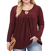VISLILY Womens-Plus-Size-Dressy-Tops Trendy Keyhole Crewneck T Shirts Casual Long Sleeve Tunics Flowy Pleated Blouses XL-5XL