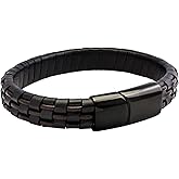 555Jewelry Stainless Steel Magnetic Clasp Woven Brown & Black Leather Bracelet for Men