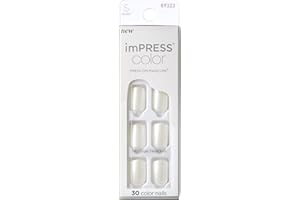 KISS imPRESS Color No Glue Mani 30 Pcs Press On Nails, Light White, Short Size, Squoval Shape, Simple Peel & Press Easy Apply, Hassel-Free Removal, Essential Tools Included