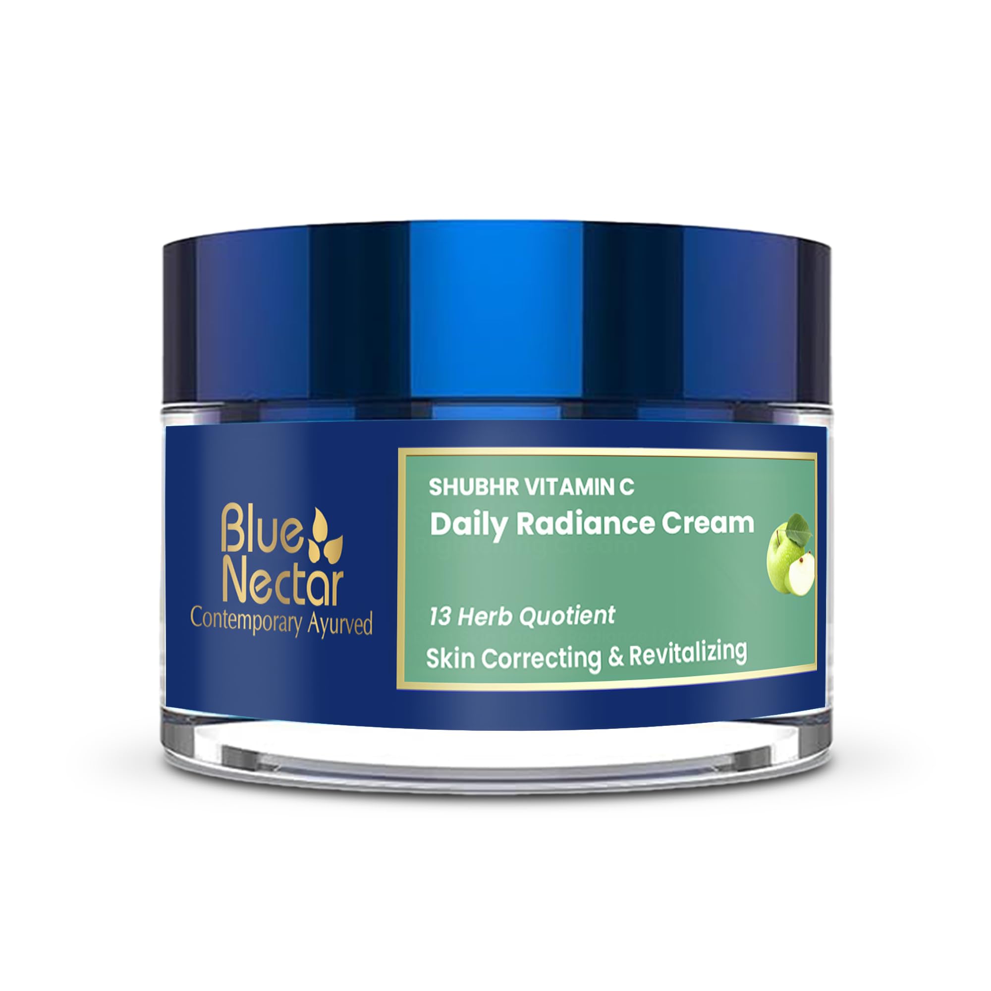 Blue Nectar Natural Vitamin C Face Cream for Glowing Skin, Dark Spot Removal with Green Apple & Almond Oil (13 Herbs, 50g)