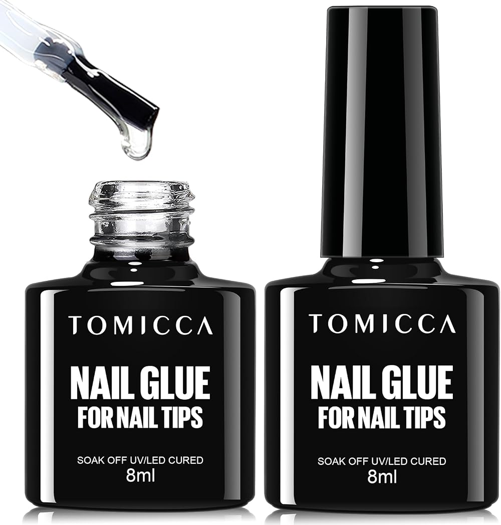 TOMICCA 4 in 1 Nail Glue Gel Kit Clear Tips 16ml 2pcs UV/LED