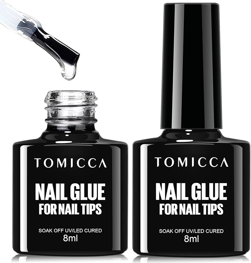 TOMICCA 4 in 1 Nail Glue Gel Kit Clear Tips 16ml 2pcs UV/LED