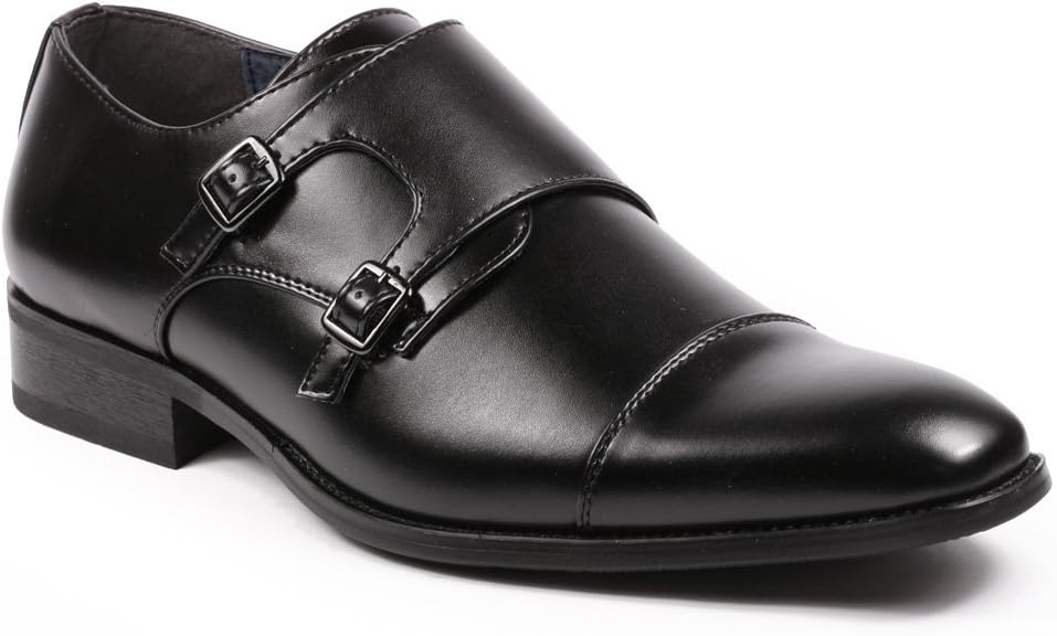 Metrocharm MC103 Men's Double Monk Strap Cap Toe Slip On Loafers Dress Shoes