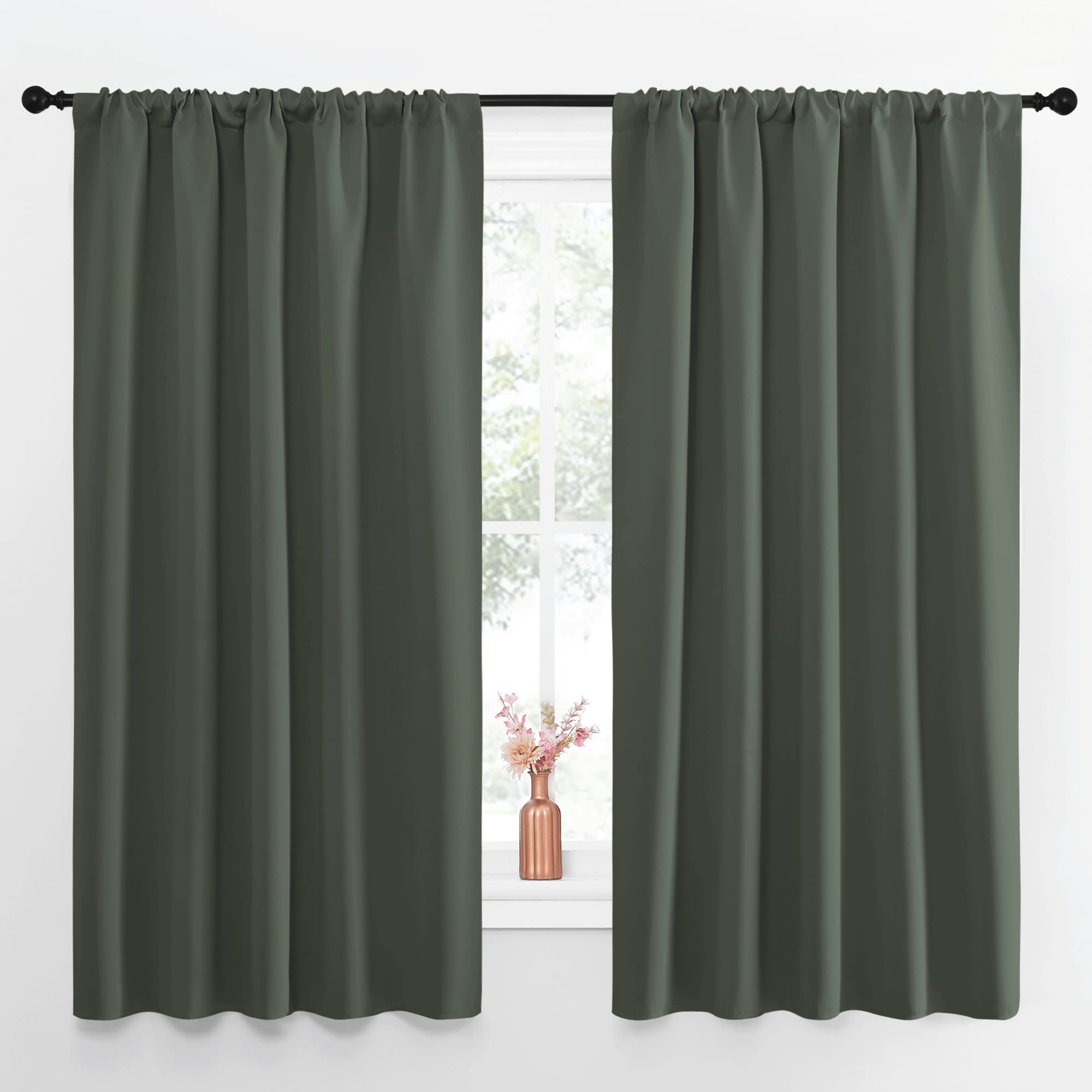 Photo 1 of NICETOWN Bedroom Curtains Blackout Draperies - All Season Thermal Insulated Solid Rod Pocket Top Blackout Curtains/Drapes for Kid's Room (Dark Mallard, 1 Pair, 52 x 63 Inch)