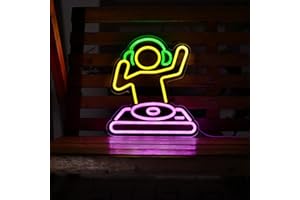 SHINEMYWAY DJ player Neon Sign for Bar USB Operated Neon Light Sign for Man Cave, Anime Neon Sign Dimmable LED Neon Light for Wall Decor, Cute Neon LED Sign for Bar Party Wall Art Decoration