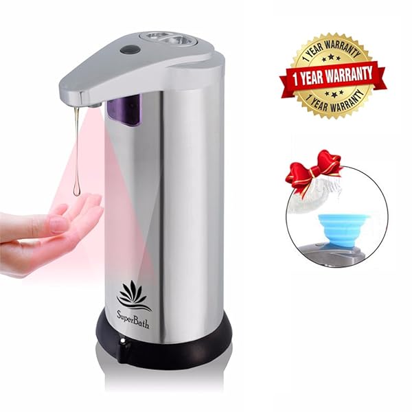 Automatic Soap Dispenser, SuperBath Touchless Stainless Steel Soap Dispenser, IR Infrared Motion Sensor Hand Free Dish Soap for Kitchen and Bathroom, Liquid Capacity 280ml [ Include Funnel ]