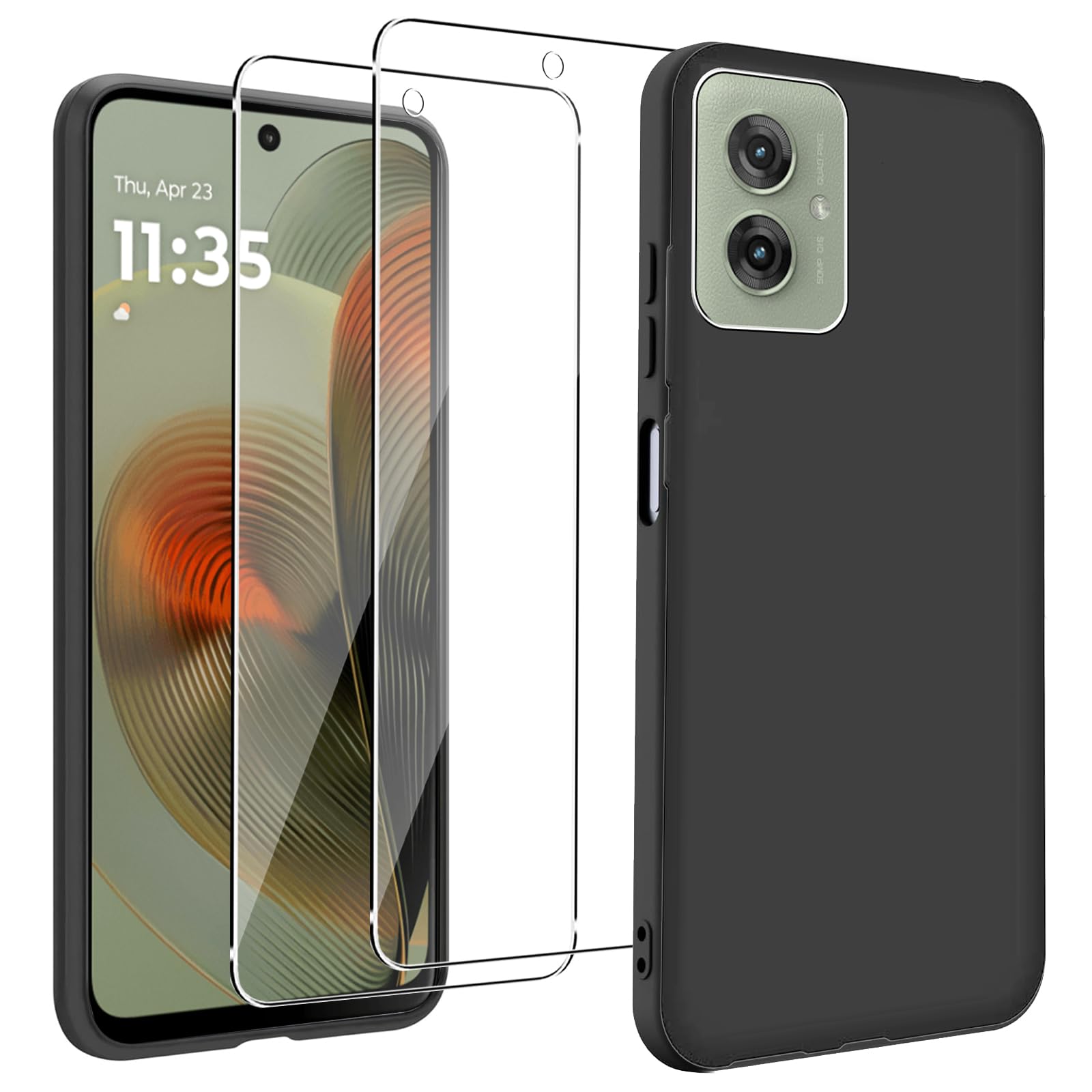 KZIOACSH Case for Motorola Moto G55 5G, Flexible Ultra Slim Drop Protection Anti-Scratch Rugged Phone Cover Silky-Soft Touch Matte TPU Shockproof Bumper Cover with 2 Tempered Glass Screen Protector