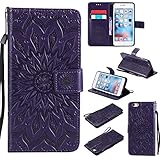 iPhone 7 Wallet Case,A-slim(TM) Sun Pattern Embossed PU Leather Magnetic Flip Cover Card Holders & Hand Strap Wallet Purse Case for iPhone 7 [4.7 Inch] - Purple