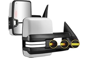 SANOOER Towing Mirrors Painted White Switchback Turn Lights Compatible with 2003-2007 Chevy Silverado GMC Sierra Tow Mirrors with Turn Signal Running Lights Power Glass Backup Lamp Pair (White painted 8624)