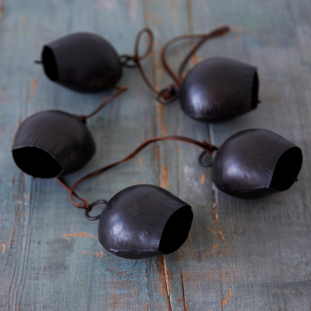 Paper High Handmade Rustic Iron 5 Bell Hanging | Charcoal Black | 80cm Length | Garden & Home Ornament | Fair Trade