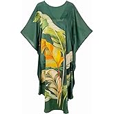 Kwedhongjh Women's 100% Silk Long Sleepwear, Silk Women's Bathrobe, Silk Kimono, Doll Sleeve Long Bathrobe - Flower Pattern