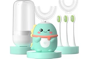 JIANLEJIA Kids Electric Toothbrush U Shaped Toddler Auto Sonic Toothbrushes with 5 Brush Head,Cartoon Dinosaur Ultrasonic Toothbrushes for Children 2-12 Years,360° Full Mouth Cleaning Automatic