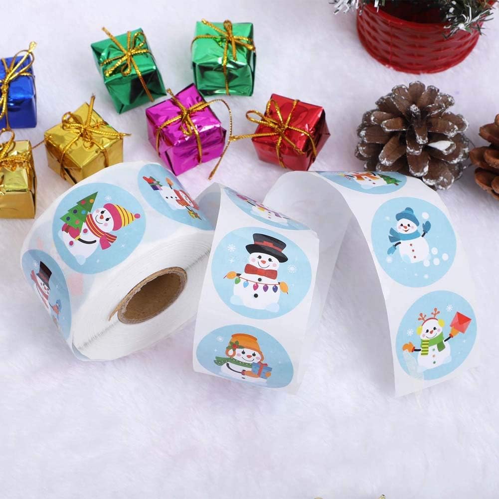 NT-ling Christmas Stickers Christmas Decoration Decorating Gift 1 Roll 500 Posts Assortment Holiday Roll Sticker Santa Snowman Reindeer Stickers for Party Favors Supplies - Image 5