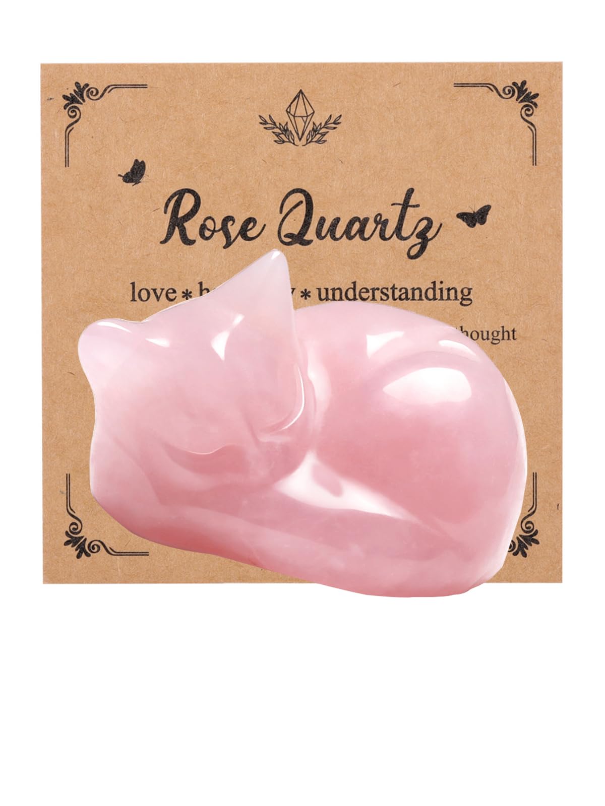 JSDDE Rose Quartz Crystal Sleeping Cat Figurine for Cats Lovers Cute Gemstone Ornaments for Home Office Cat Statue Gifts