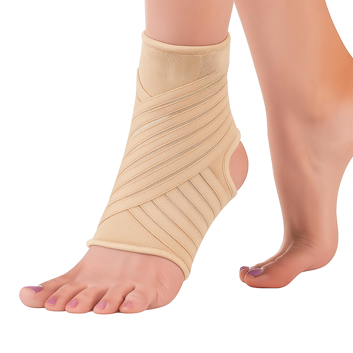 Actesso Ankle Support Sleeve with Strap - The Ultimate Support for Weak Ankles, Sprains and Sports Injury. Ideal for Men & Women & Left or Right (L (Pack of 1), Beige)