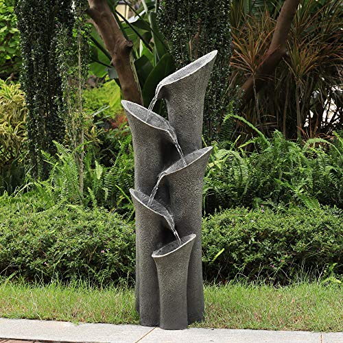 PeterIvan Floor-Standing Fountains - 39 1/2" 5-tiered Cylindrical Cascading Water Fountain with LED Lights for House, Garden, Patio, Yard Decor, Water Fountains Outdoor Features Vision&Audition Relax