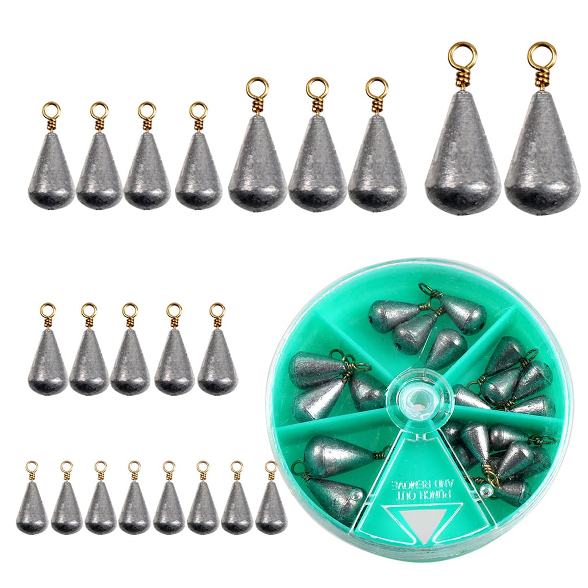 FOLANDO 22pcs Fishing Weights, Teardrop Fishing Snaps Sea Fishing Weights For Saltwater Freshwater Fishing 3.5g/5g/7g/10g/14g
