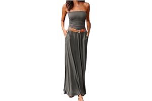 LFEOOST Womens Sexy Sleeveless Maxi Dresses Summer Casual Strapless Tube Top Floor Length A Line Long Dress with Pocket