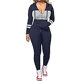 AUXDIO Women 2 Piece Outfits Color Block Casual Workout Sets Bodycon Tracksuit Zip Up Long Sleeve Hoodle Jacket Jogger Set