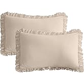 QSH Ruffle Pillow Shams King Size,2 Pack 20"x36" Pillow Sham,Shabby Boho Chic Bed Pillow Covers King Linen Feel Ultra Soft and Luxury Microfiber Vintage Pillowcases Set