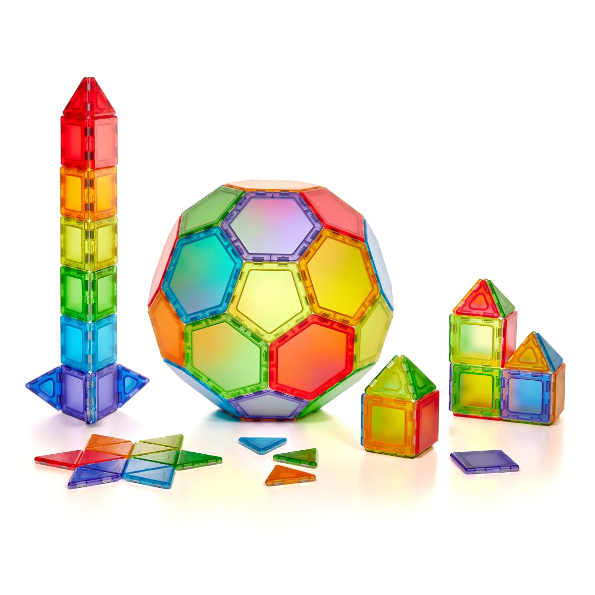 Polydron Translucent Solid Magnetic Essential Shapes Set - 104 Piece Magnetic Education Construction Building Tiles Toy