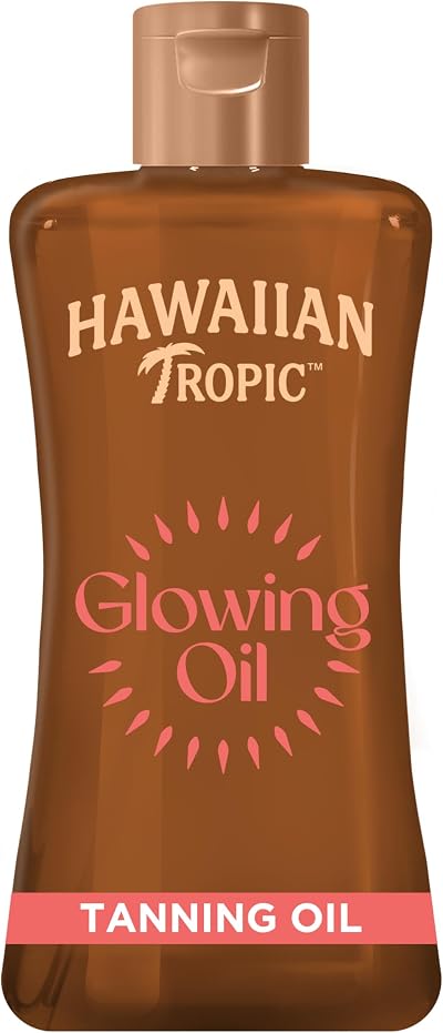 Hawaiian Tropic Glowing Tanning Oil 200ml Vegan Tropical Scent Vitamin E No SPF